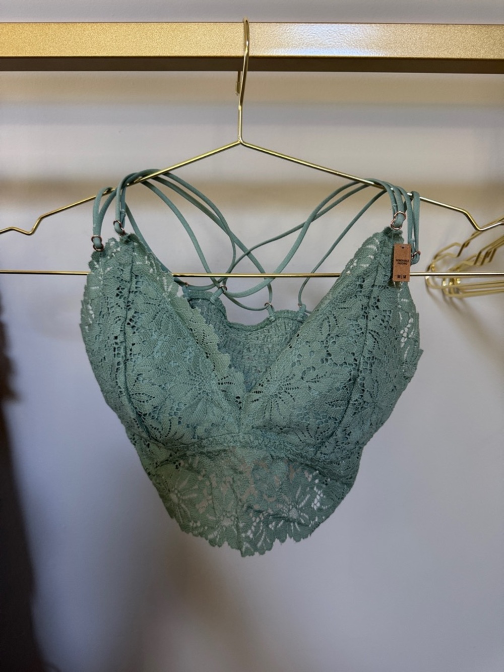 PINK Lace Bralette with Strappy Back - Sage Green